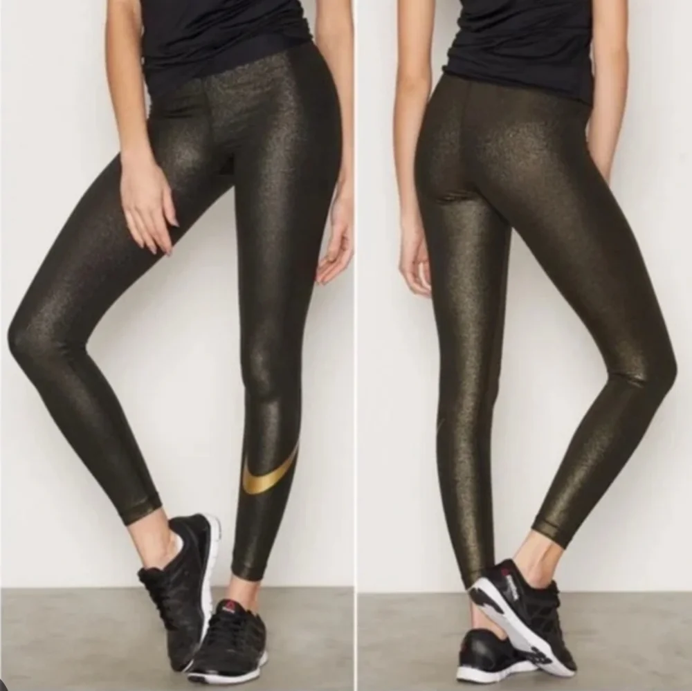Nike Pro Metallic Gold Glitter Cool Training Tights leggings sparkle Dri Fit